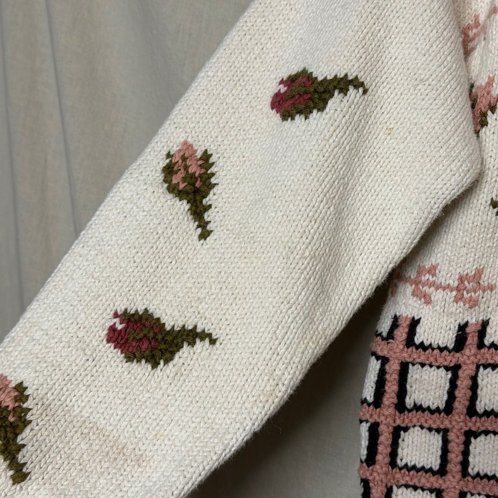 Jennifer Reed Vintage Knitted by Hand Floral Ramie Cotton Sweater Women's S - Picture 4 of 7